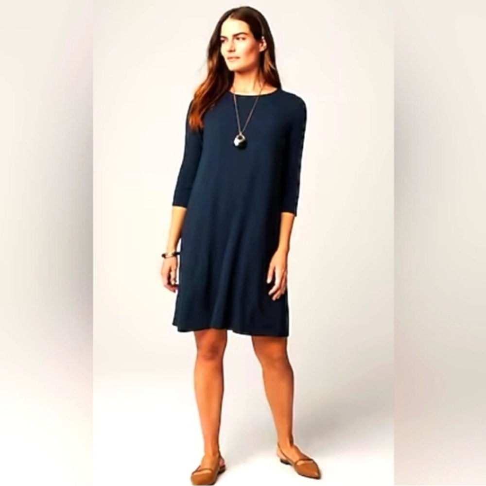 J. Jill Women’s Scoop Neck A Line Swing Dress Blue Size Large